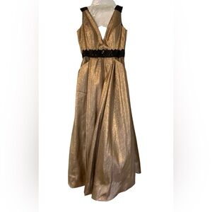 Blondie Nites Gold Shimmer A-Line Dress with Black Lace Waist